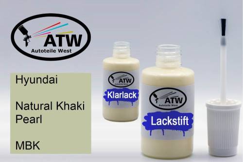 Hyundai, Natural Khaki Pearl, MBK: 20ml Lackstift + 20ml Klarlack - Set, von ATW Autoteile West.